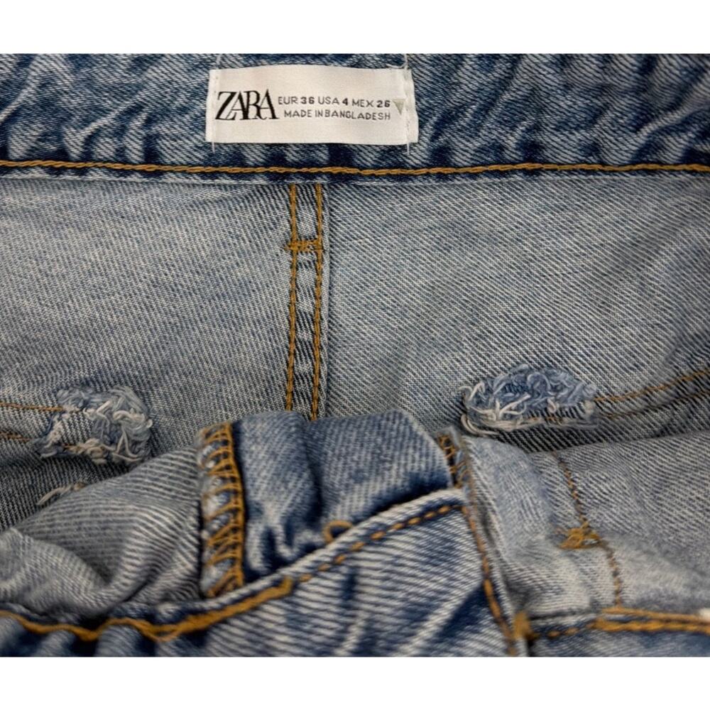 Zara Wide Leg Baggy Grunge Low Rise Flare Cargo Jeans Denim Blue Size 4 - Picture 4 of 4